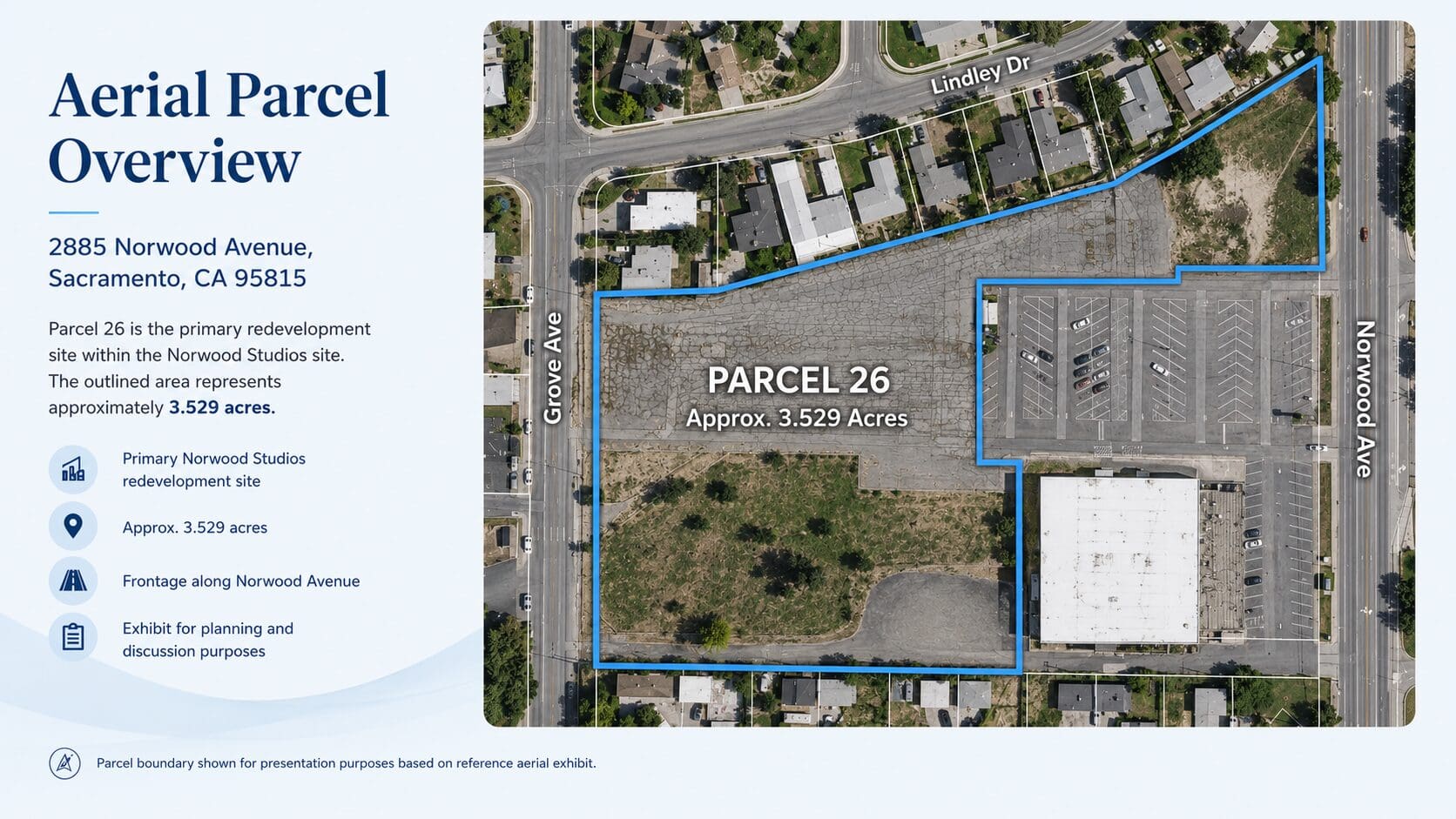 Aerial map showing Parcel 26 outlined in blue